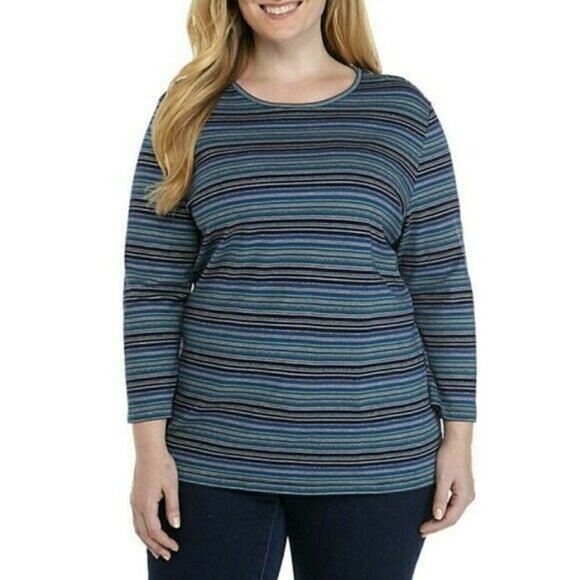 𝅺kim Rogers Black Blue Sparkle Pullover Scoop Neck Long Sleeve Top Size XXL NWT - Picture 1 of 10